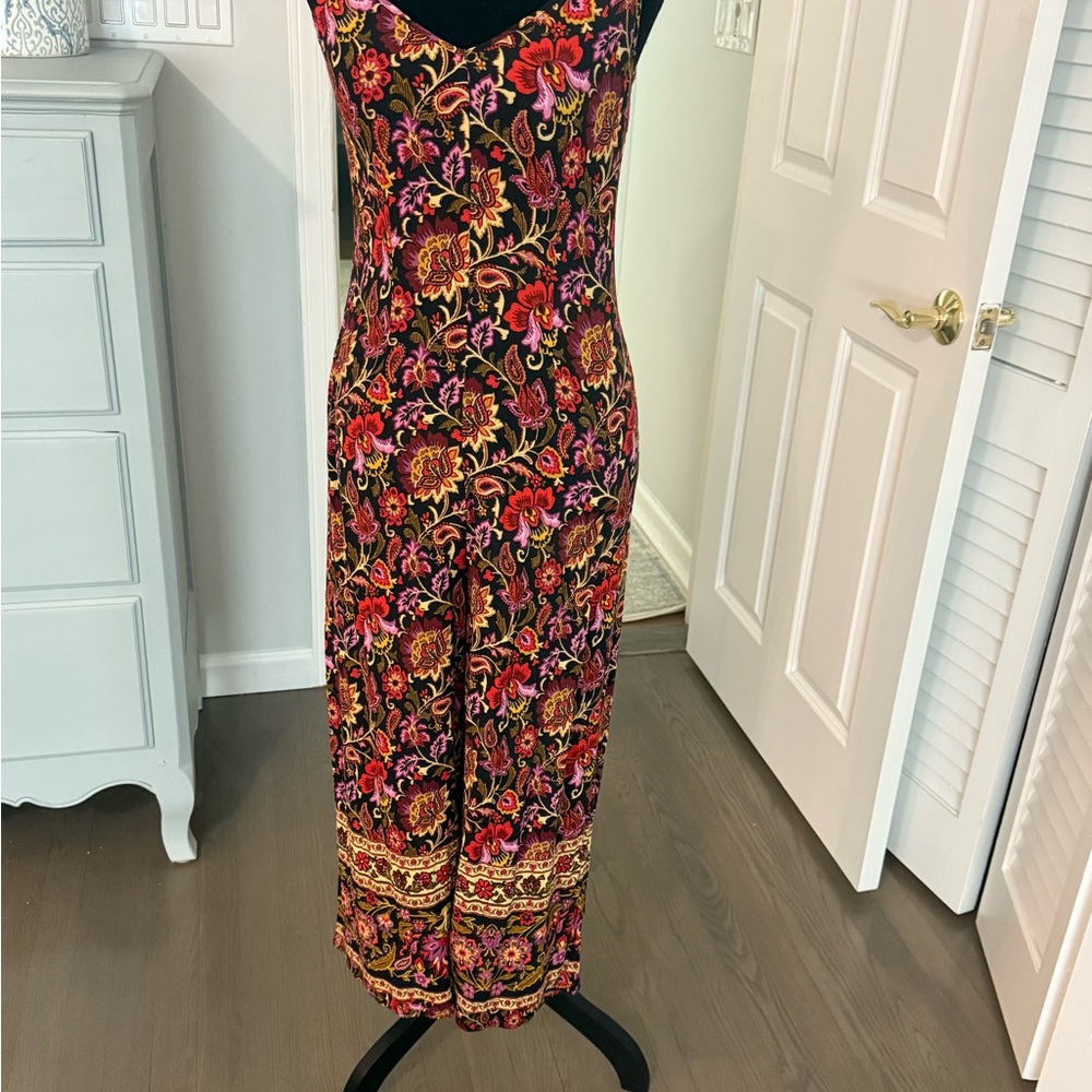 Anthropologie Black and Red Jumpsuit with Wide-Leg Design